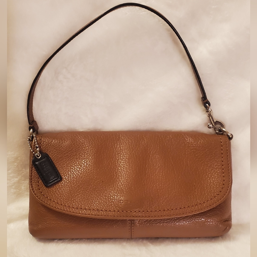 Coach Leather Demi Purse Wristlet Clutch Cognac Brown F51821 Shoulder Bag